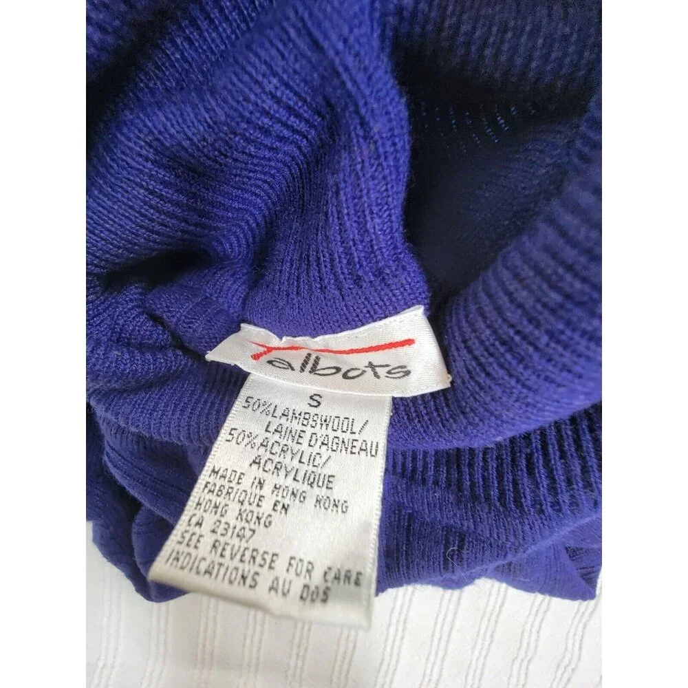 Talbots Womens Royal Blue Knit Turtleneck Sweater Small Lambswool Blend Pullover